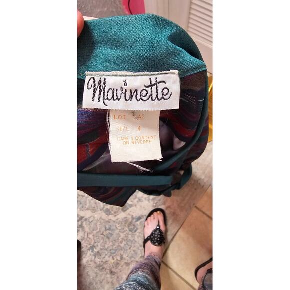 Vintage‎ Mavinette Women’s 70s Teal Belted Fit N Flare Sheer Dress Sz 4 Small - Picture 4 of 5